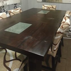 Tall Dining Room Table Seats Six_ Seven Pieces Total