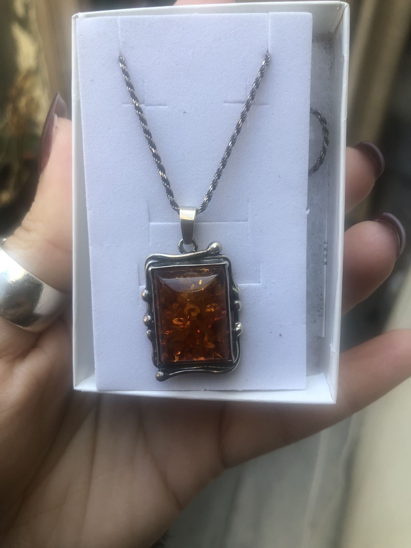 Sterling Silver Amber Necklace 