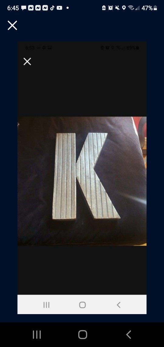 Letter K TIN METAL..18 INCHES TALLL.