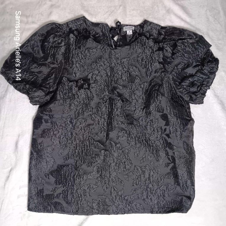 J.Crew Women's Medium Black On Black Floral Shirt With Ribbon