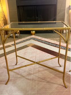Gold Bamboo Style Glass Top Side Table – Vintage Hollywood Regency