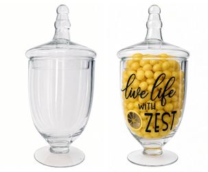 Brand new glass apothecary jars with lids - 9.5” tall