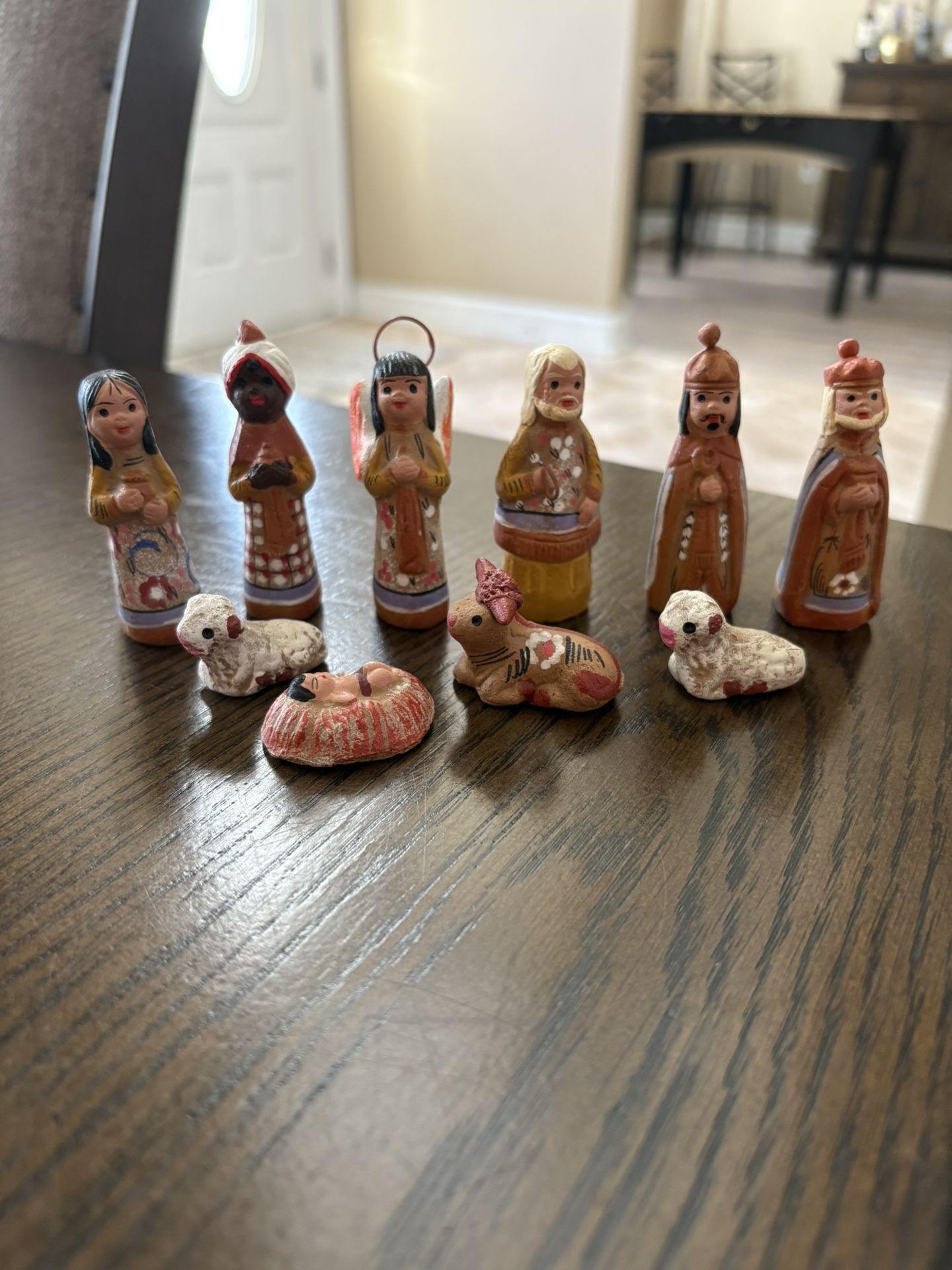 VTG Mexican 10 Pc. Nativity Set Folk Art Handmade Hand Painted Clay Ceramic Mini