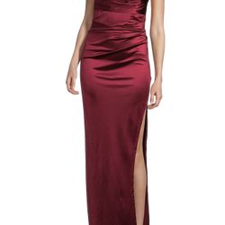 Honey & Rosie Maroon Satin Side Slit Dress Small