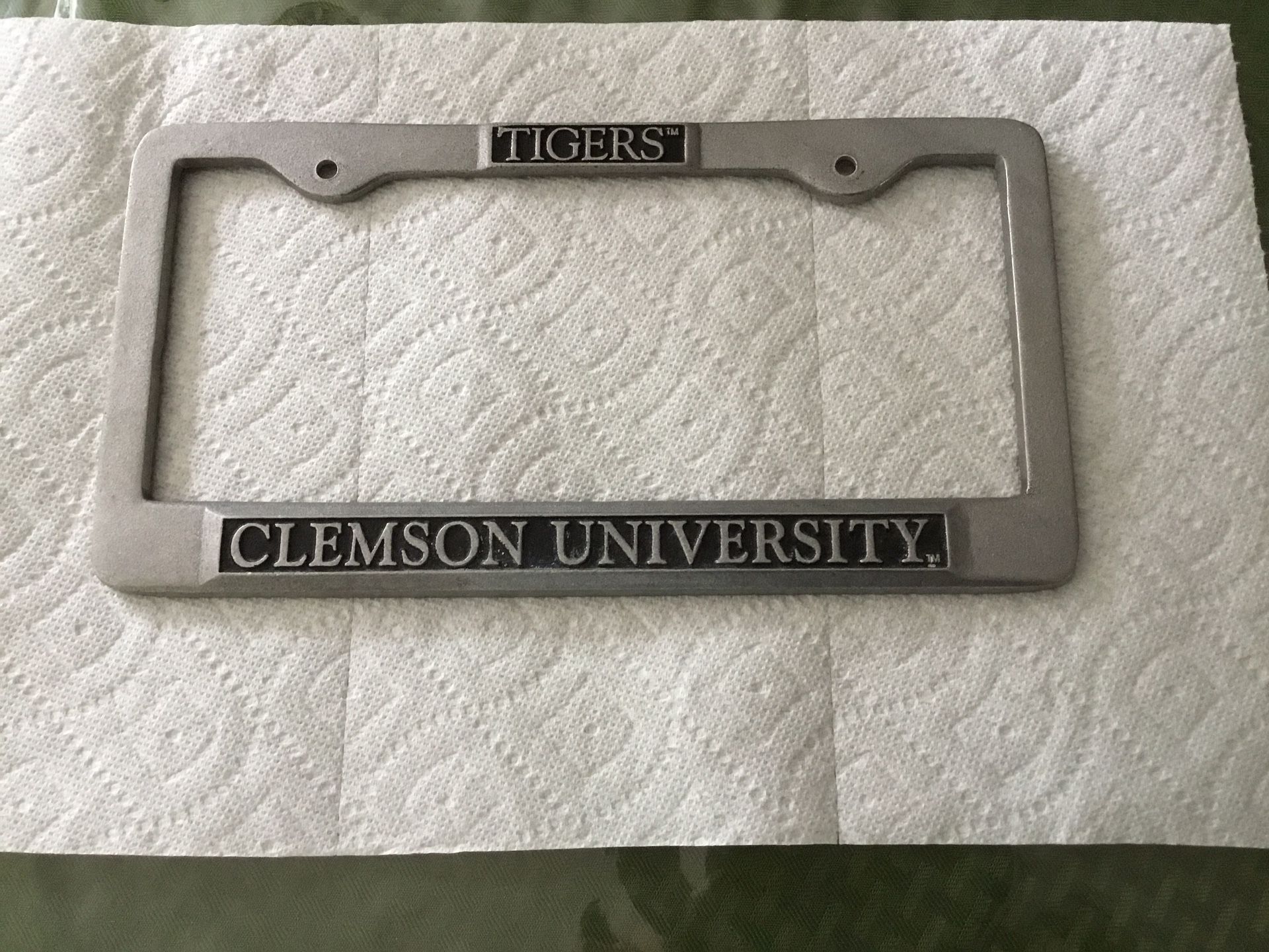 Clemson University Tigers Pewter License Plate Frame. Older Frame. Reduced $20