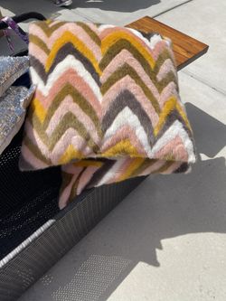 Set Of 2 Faux Fur Chevron Pillows