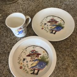 Antique Children’s Bowl Plate, And Cat Little Miss Muffet