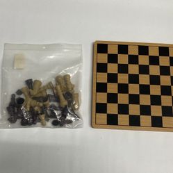 Portable Wooden Chess Set with Brown and Tan Pieces