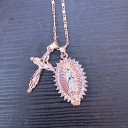 Crusifix And Virgen Mary Pendant