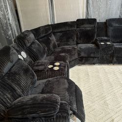 Cloud Strip Power Reclining Sectional With Bluetooth Speaker 