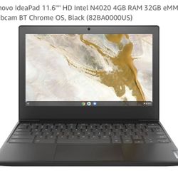 Lenovo IdeaPad 11.6"'" HD Intel N4020 4GB RAM 32GB eMMC Webcam BT Chrome OS, Black (82BA0000US)