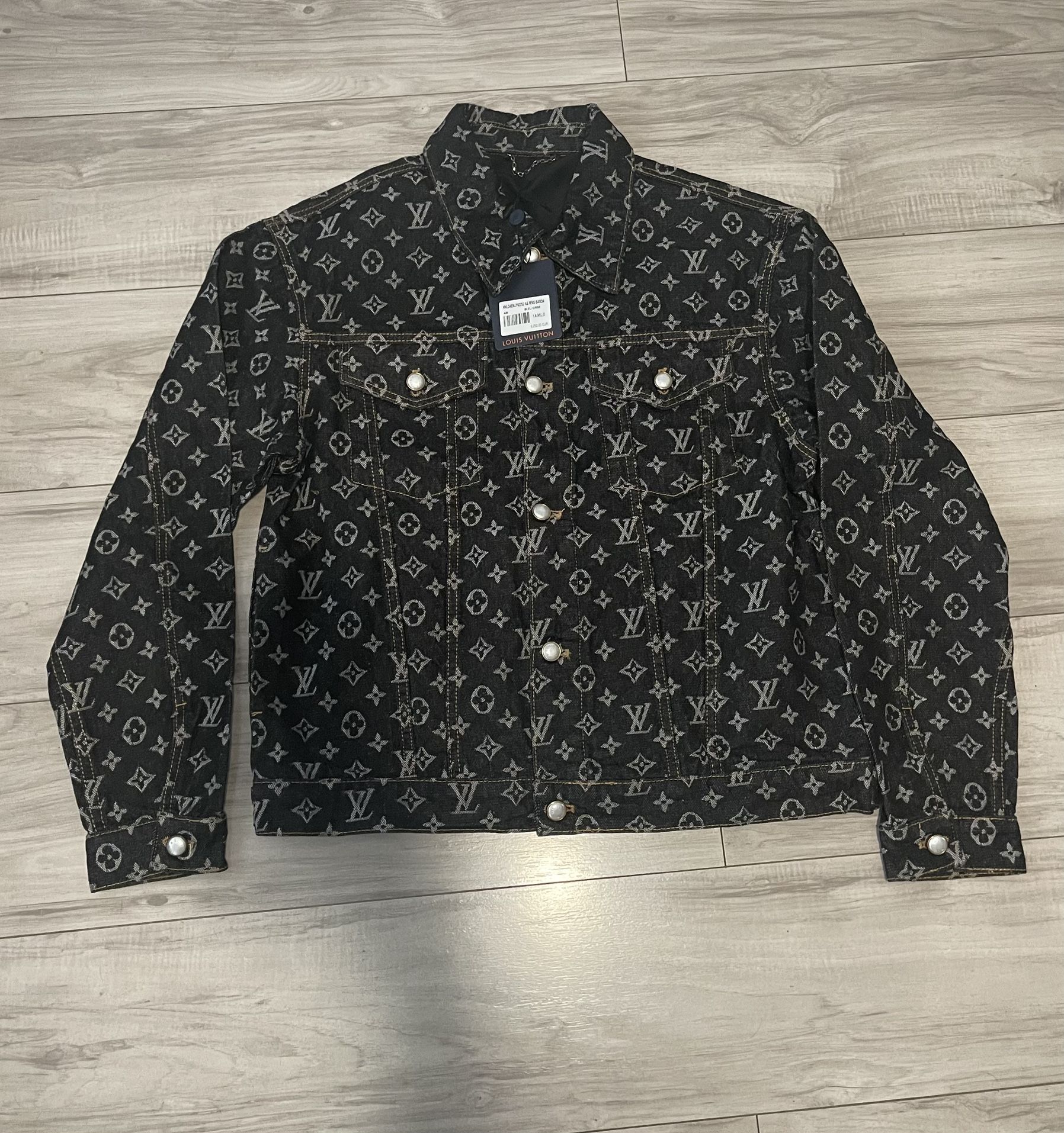 New Black Monogram Jacquard Denim Jacket Mens size M