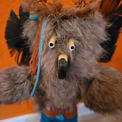 Authentic Signed Hand-Carved Native American Owl Kachina Doll  Original Tag Attached, 13"