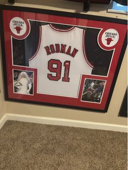 Dennis Rodman Signed Jersey Framed with 2 Rare Photos