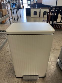 SONGMICS 13 Gallon (50 L) Flute Stainless Steel Trash Can w/ Pedal - Cream White