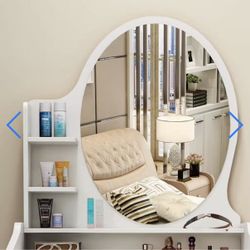 Dressing Table,Vanity Set with Mirror and Stool Girls Makeup Desk Large Storage Space Compartments and Drawers Bedroom Niture,white