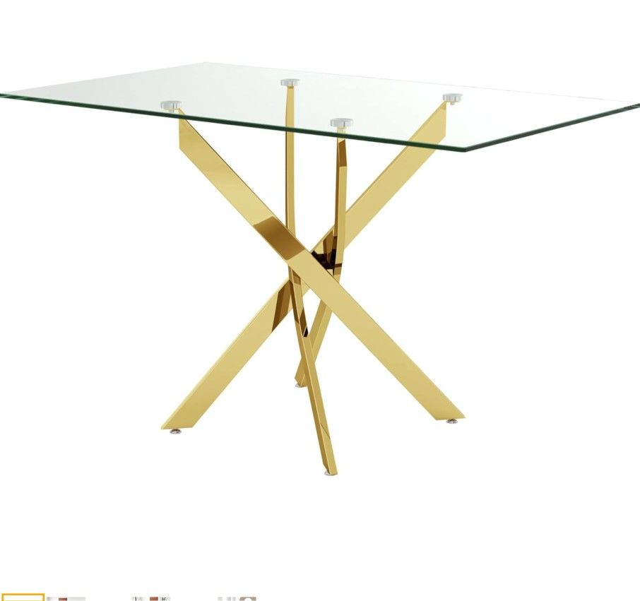 Modern Glass Top Dining Kitchen Table with Gold Chrome Legs