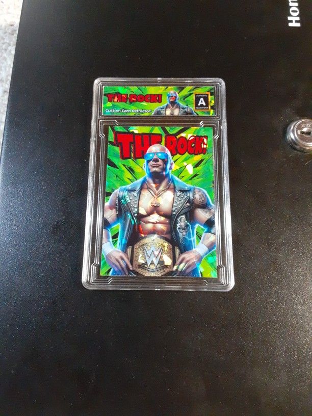 The Rock Slab Green Cracked Ice REFRACTOR Original Art Novelty Card