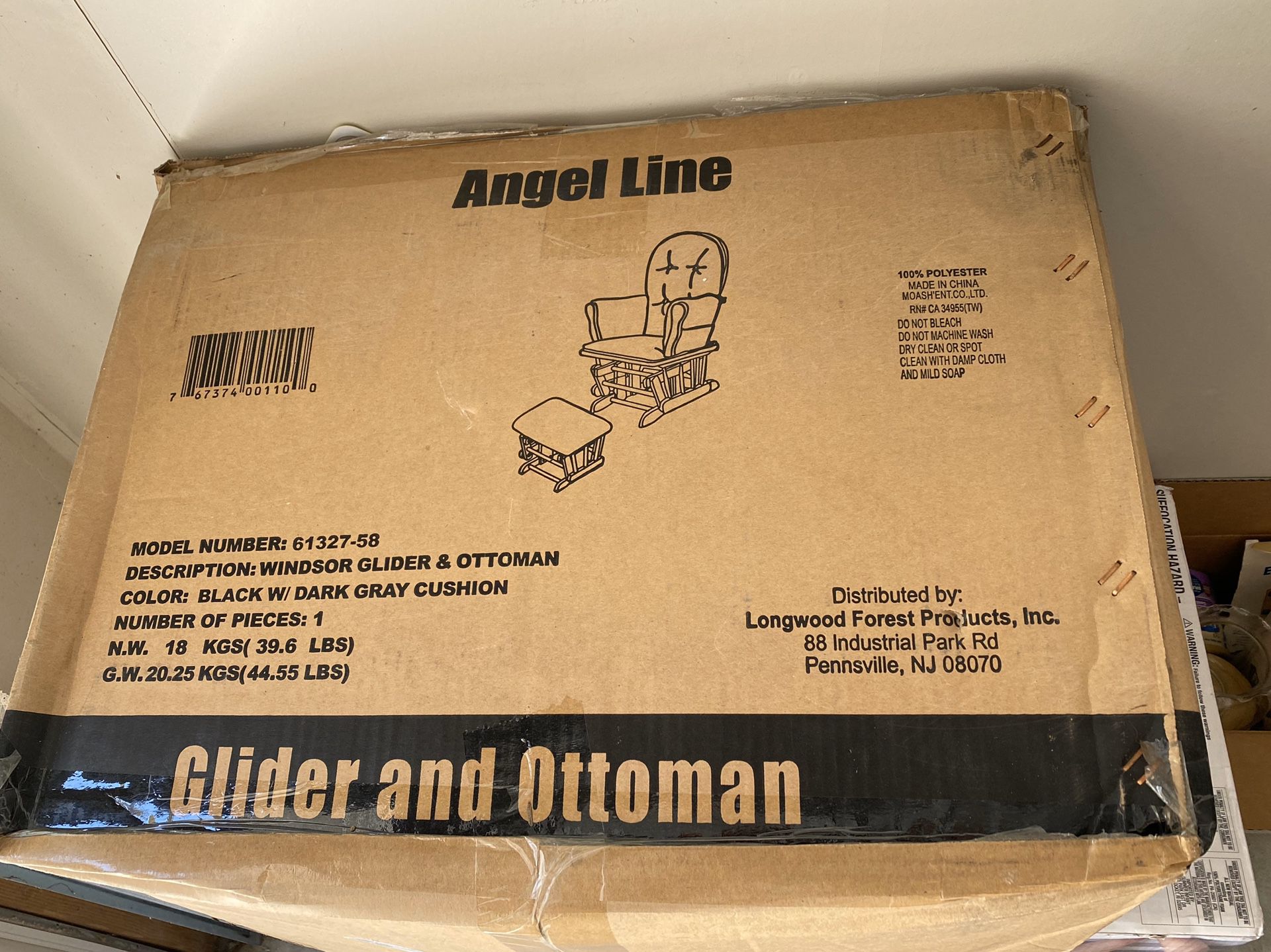Angel line Glider and Ottoman w/ black finish and dark gray cushions