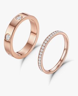 18K Rose Plated Love Gold Rings  2Piece
