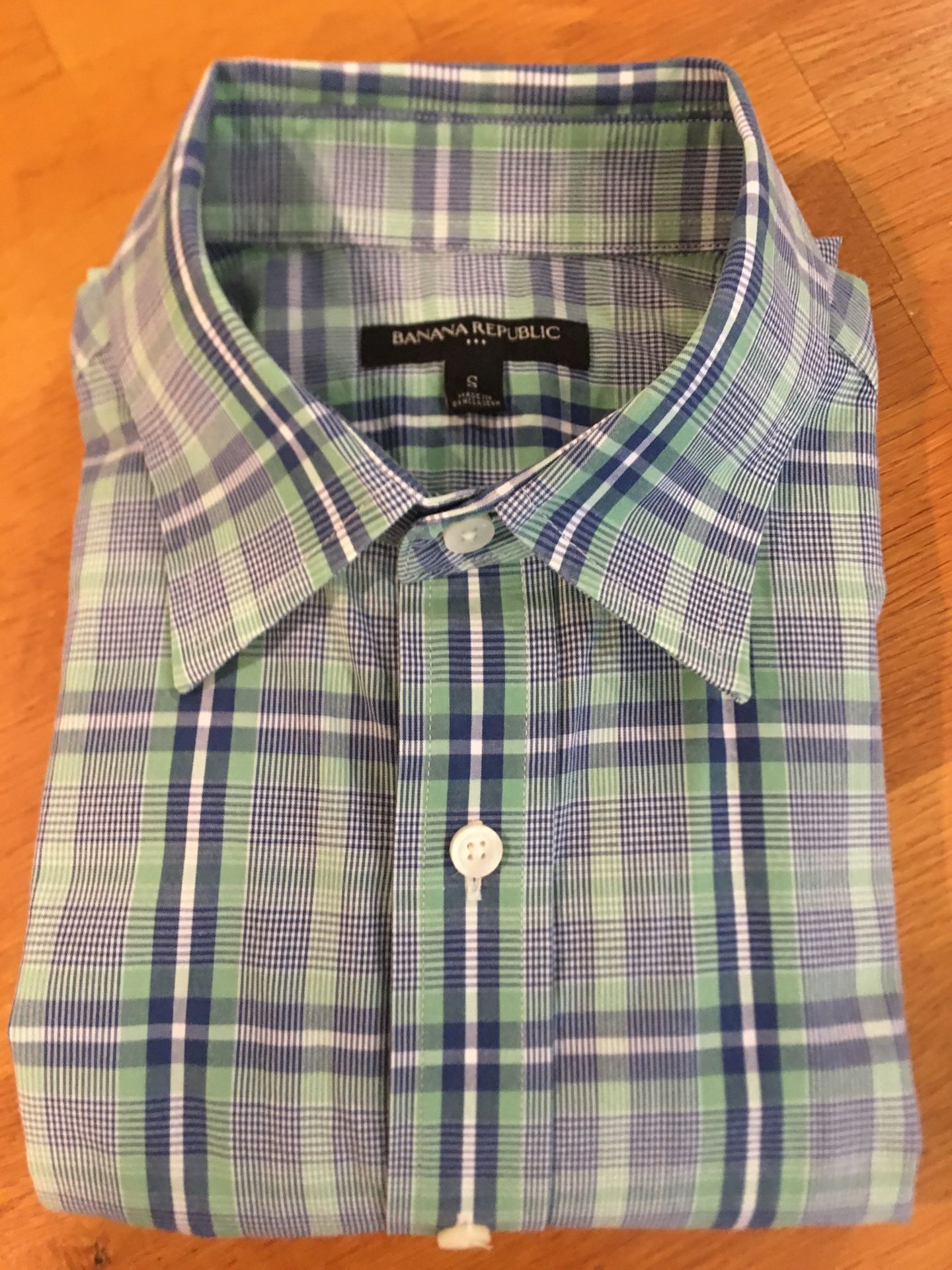 Mens Banana Republic S/S Blue Plaid Dress Shirt Size S