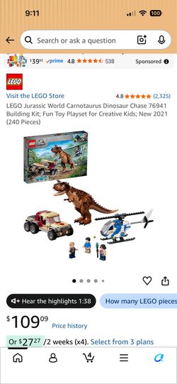 NEW LEGO Carnotaurus Dinosaur Chase #76941