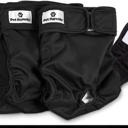 Pet Parents Premium Washable Dog Diapers, (3pack) of Female XLarge All Black