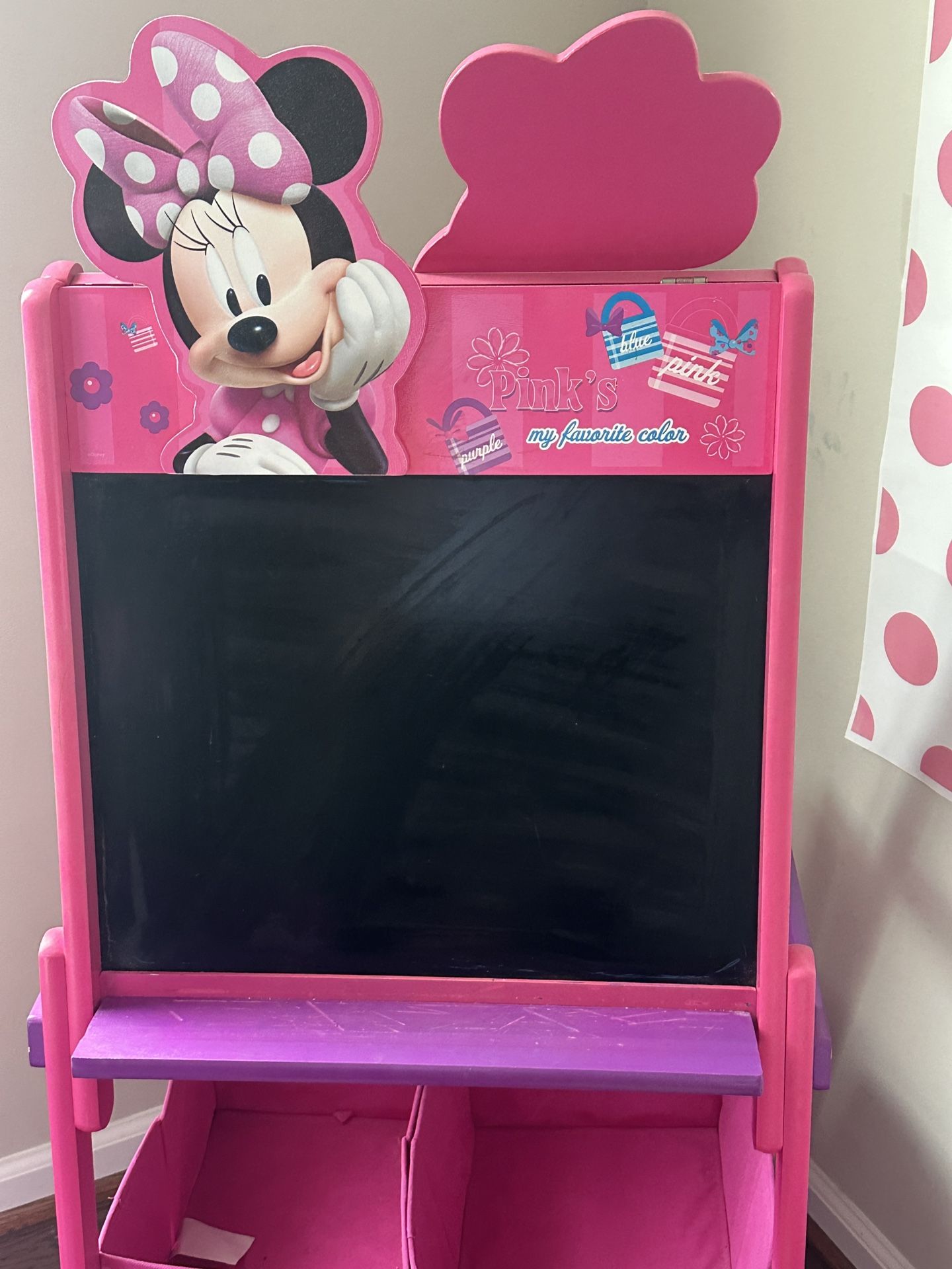 Minnie Mouse Kids Easel – Double-Sided (Whiteboard & Blackboard) + Storage Bins