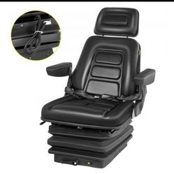 Universal Tractor Suspension Seat, 35-170° Backrest Angle Adjustable Air Ride Seat Replacement w/ Seat Belt & Safety Switch, Compatible with Forklift/