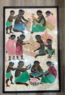Framed Batik Folk Art Painting
