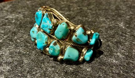 Vintage Navajo silver cuff, Kingman turquoise