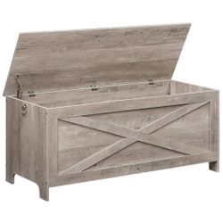 47.2" Toy Chest, Sturdy Entryway Storage Chest with Safety Hinges, Retro Toy Box, Wooden Look Accent Furniture for Living Room, Bedroom, Greige