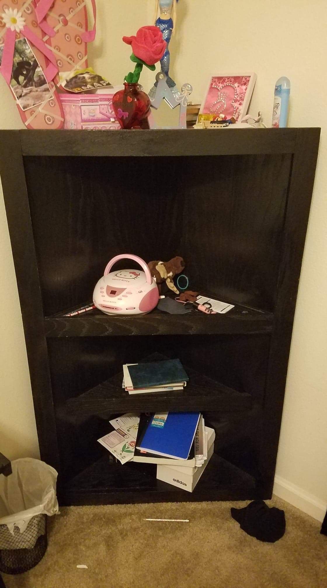 Black corner book shelf