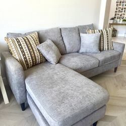 Gray Sofa Chaise  With Matching Two Pillows