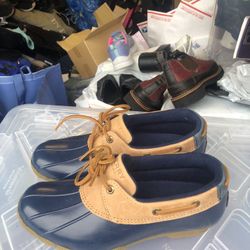 Sperry STS85456 Women's Blue Tan Duck Rain Low Boots Size 8