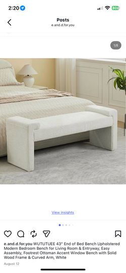 WUTUTUEE 43” End of Bed Bench Upholstered Modern Bedroom Bench for Living Room & Entryway, Easy Assembly, Footrest Ottoman Accent Window Bench with So