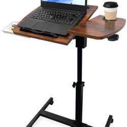 Medical Adjustable Overbed Bedside Table with 2 Tilting Desktops