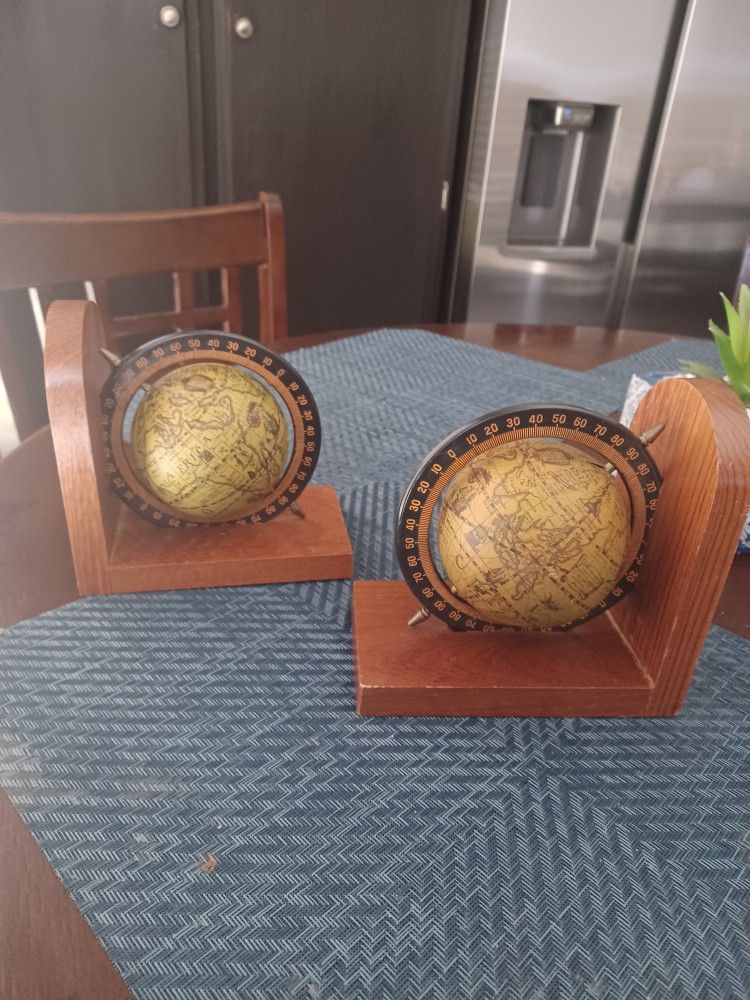 Vintage Spinning Globe Bookend Set