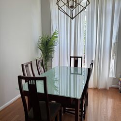 Wooden & Glass Dining Table with 6 chairs