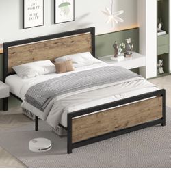 Queen Size Metal And Wood Bed Frame