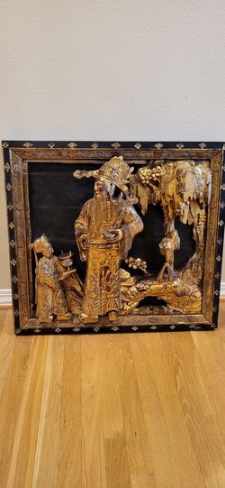 Vintage Or Antique Chinese Carving Wall Hanging Piece. 