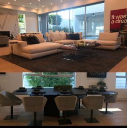 Minotti Sectional Sofa + High-end Black Glass Dining Table