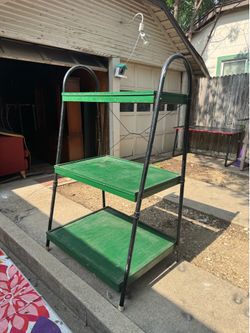 LARGE STEEL & WOOD PLANT STAND