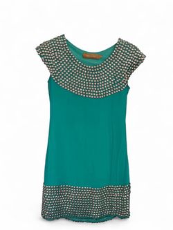 Marcelo Quadros teal dress with silver  studs application on neckline and hem size 36
