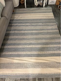 Wayfair Blue and White Striped Geometric Area Rug 5’ x 8’