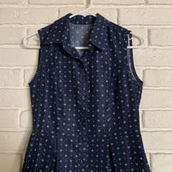 Beautiful Navy Dress With Small White And Yellow Detailing 