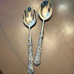 Vintage Godinger Silver Plate Grape Vine Motif Salad Server Set - Fork & Spoon