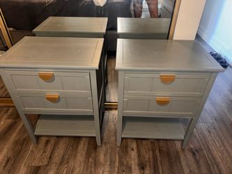Pair of Grey Nightstands with Gold Hardware