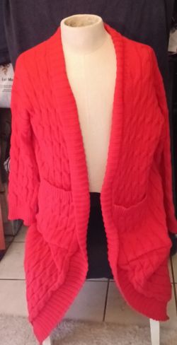 Open Front, Long Sleeve Cable Knit Cardigan With Pockets 