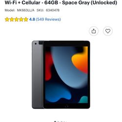 Apple - 10.2-Inch iPad (9th Generation) with Wi-Fi + Cellular - 64GB - Space Gray (Unlocked)